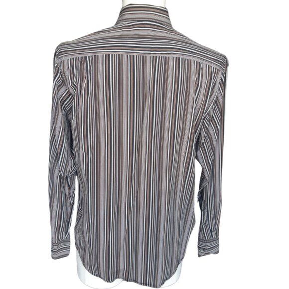 Denver Hayes SZ M Brown & Black Striped 100% Cotton Men's Button Up Shirt - Picture 4 of 13